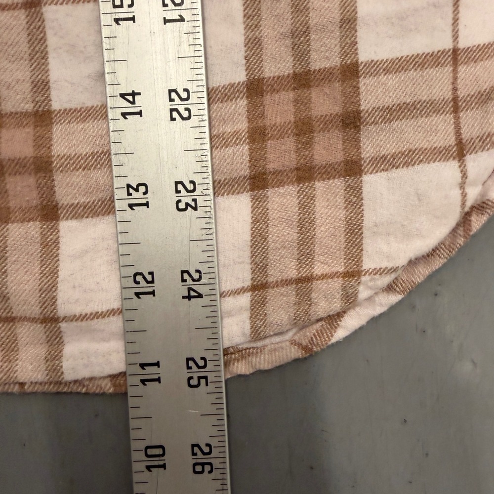 SO Goods For Life Tan White‎ Plaid Flannel Button Down Shirt Womens Small S - Picture 6 of 10